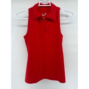 IZZU IZZU Womens Red Sleeveless Golf Polo Shirt Collar Zip Up Blouse Basic